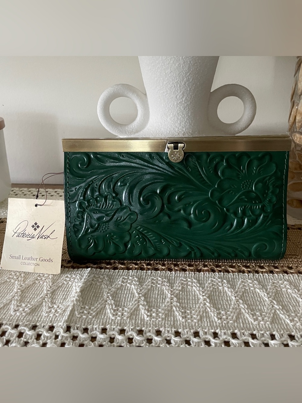 Patricia Nash Emerald Green Embossed Leather Small Wallet
